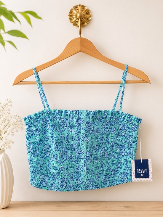 Roller Rabbit Tops - Roller Rabbit Aqua Blue Floral Smocked Crop Cami